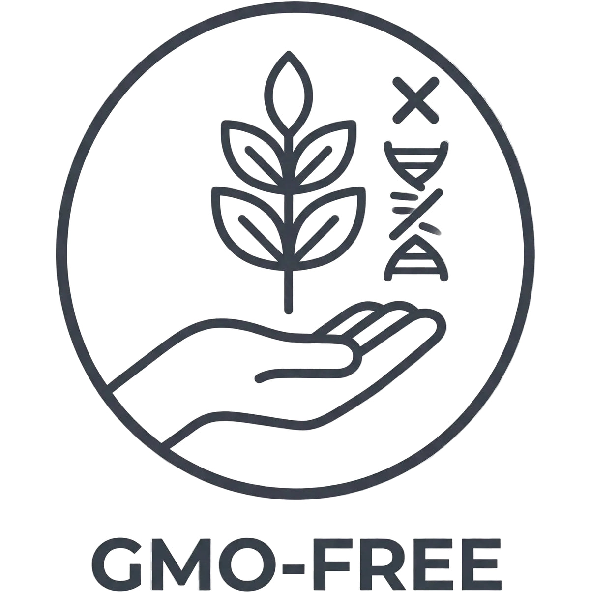 GMO-free verified logo with hand holding a leaf on a transparent background