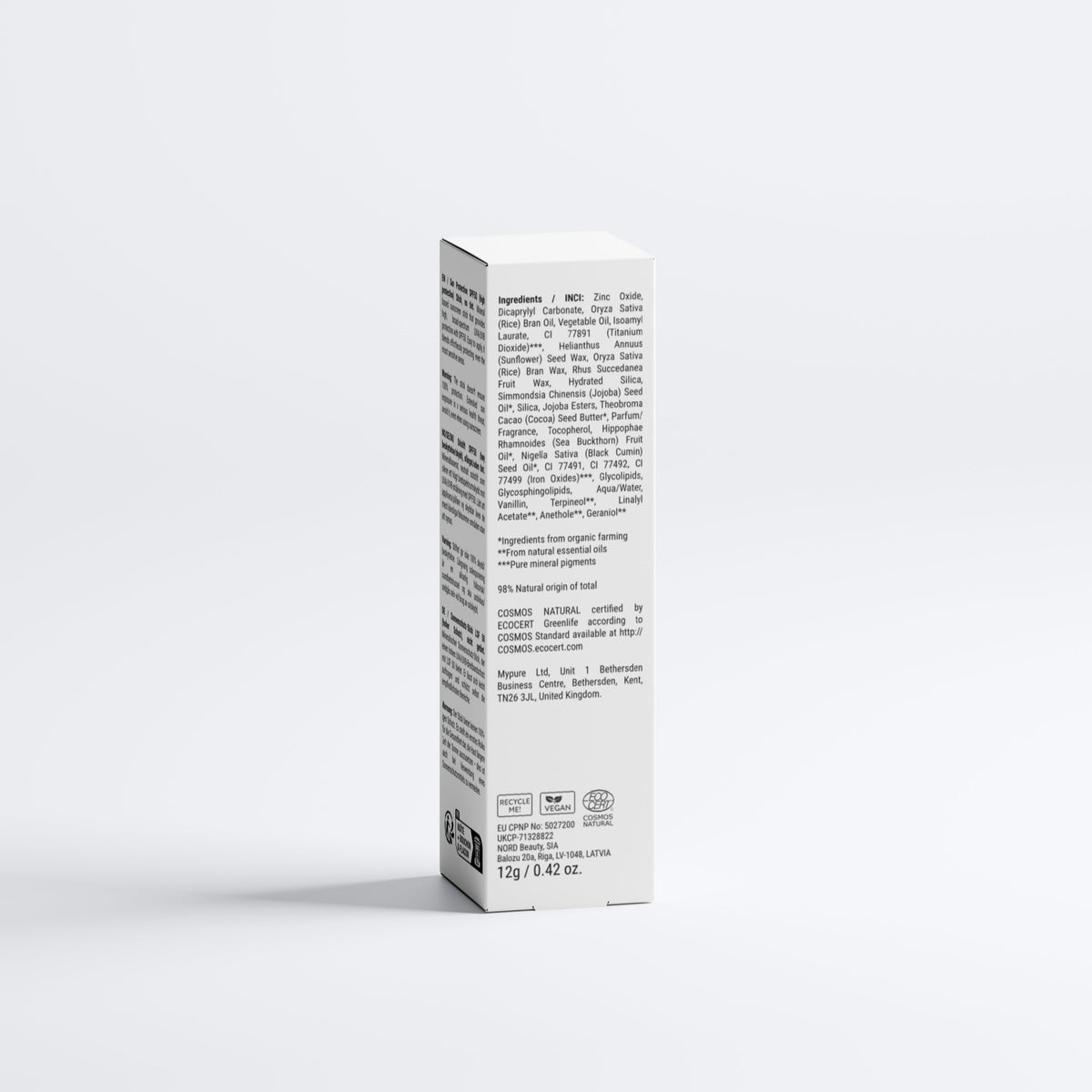 Sirela Mineral SPF 50 stick shown alongside its packaging on a soft neutral background