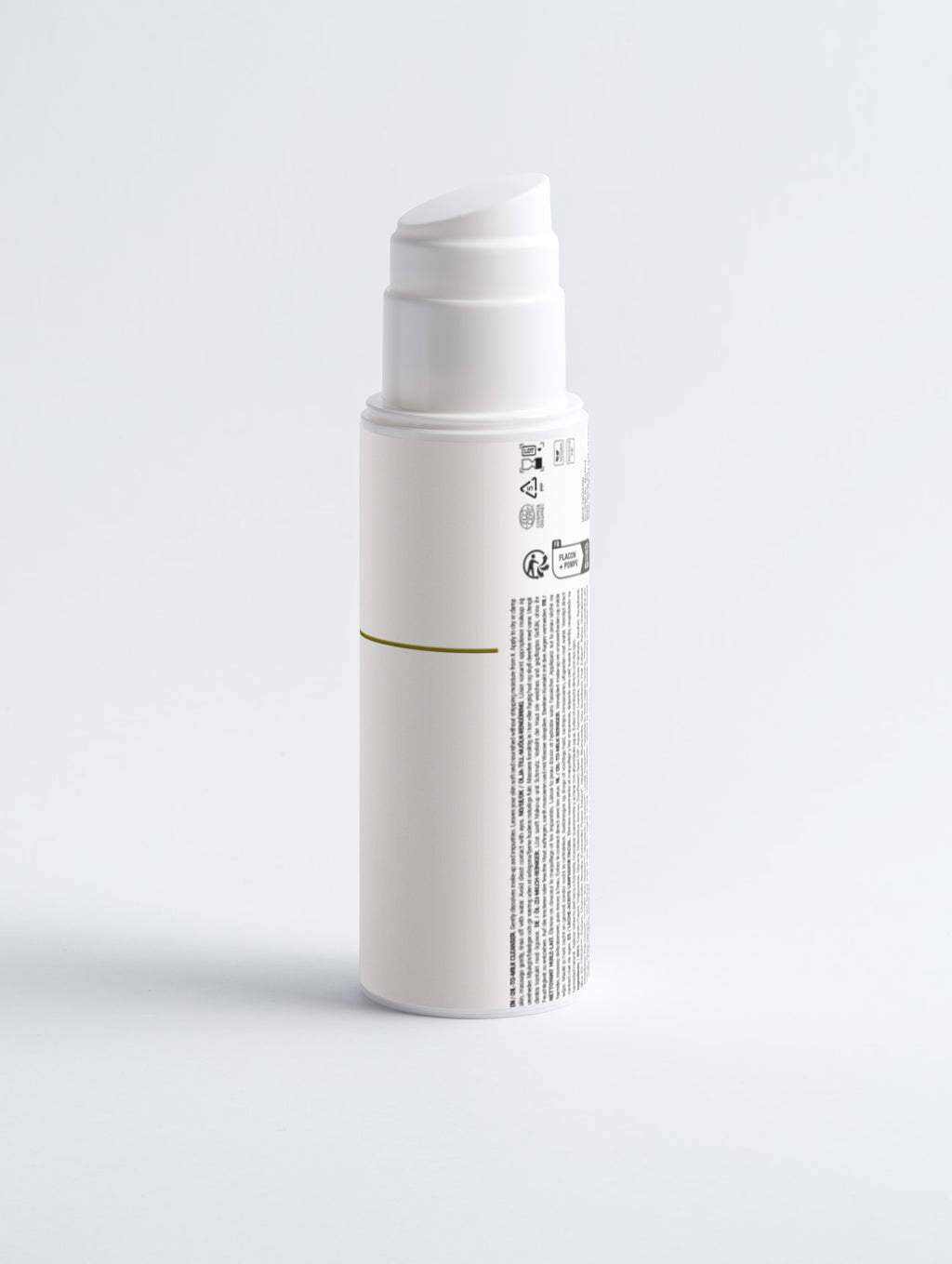 White cylindrical container with text on a light gray background